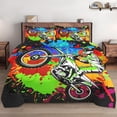 thumbnail image 1 of Juego de edredón con funda de almohada, colorido verde naranja moto motocross suave, 1 of 7