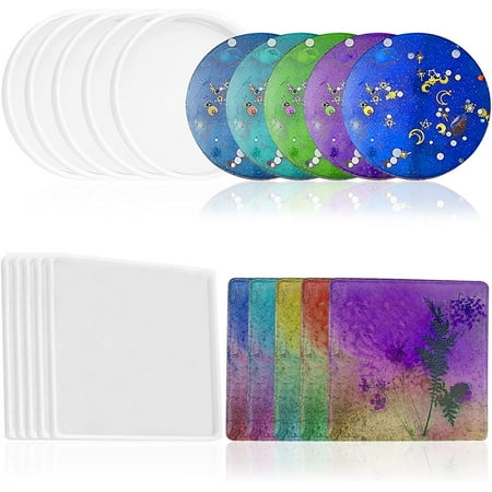 

10 Pieces Coaster Resin Molds Set SourceTon 5 Pieces Round and 5 Pieces Square Silicone Molds for DIY Art Craft Cup Mat Coaster Home Decoration