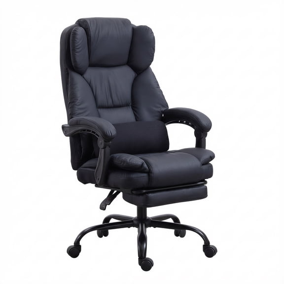 Peispie Big and Tall Office Chair 400 LBS, Reclining Executive Office Chair with Footrest and Lumbar Pillow, Adjustable Height PU Leather High Back Desk Chair for Home Office Computer Work, Black