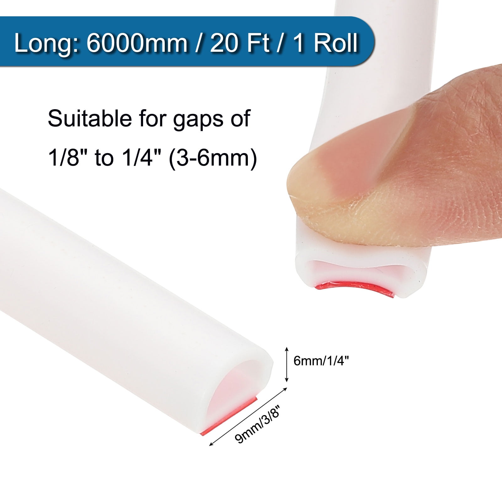 Uxcell 20 Ft 3/8" W x 1/4" T D Shape Silicone Weather Stripping Door Seal, White/Red