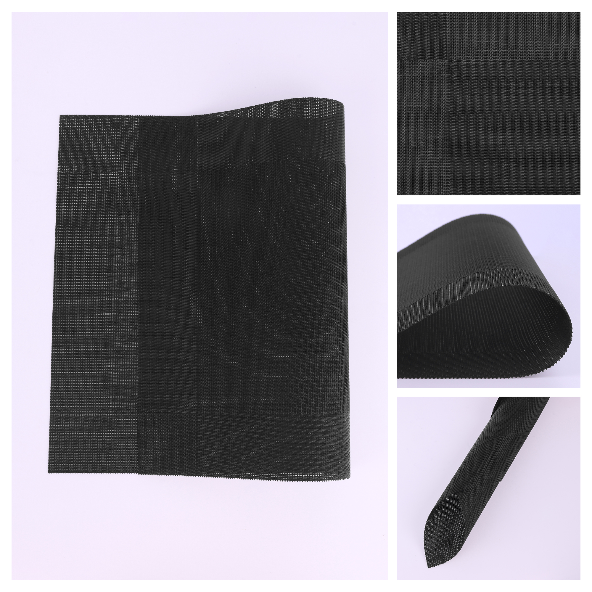 Unique Bargains Set of 8 Washable Wipeable Heat Resistant Table Placemat Black 18x12in