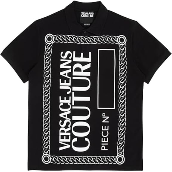 Versace Jeans Couture Black Graphic Logo Polo Shirt – Statement Streetwear Edge-XL for mens