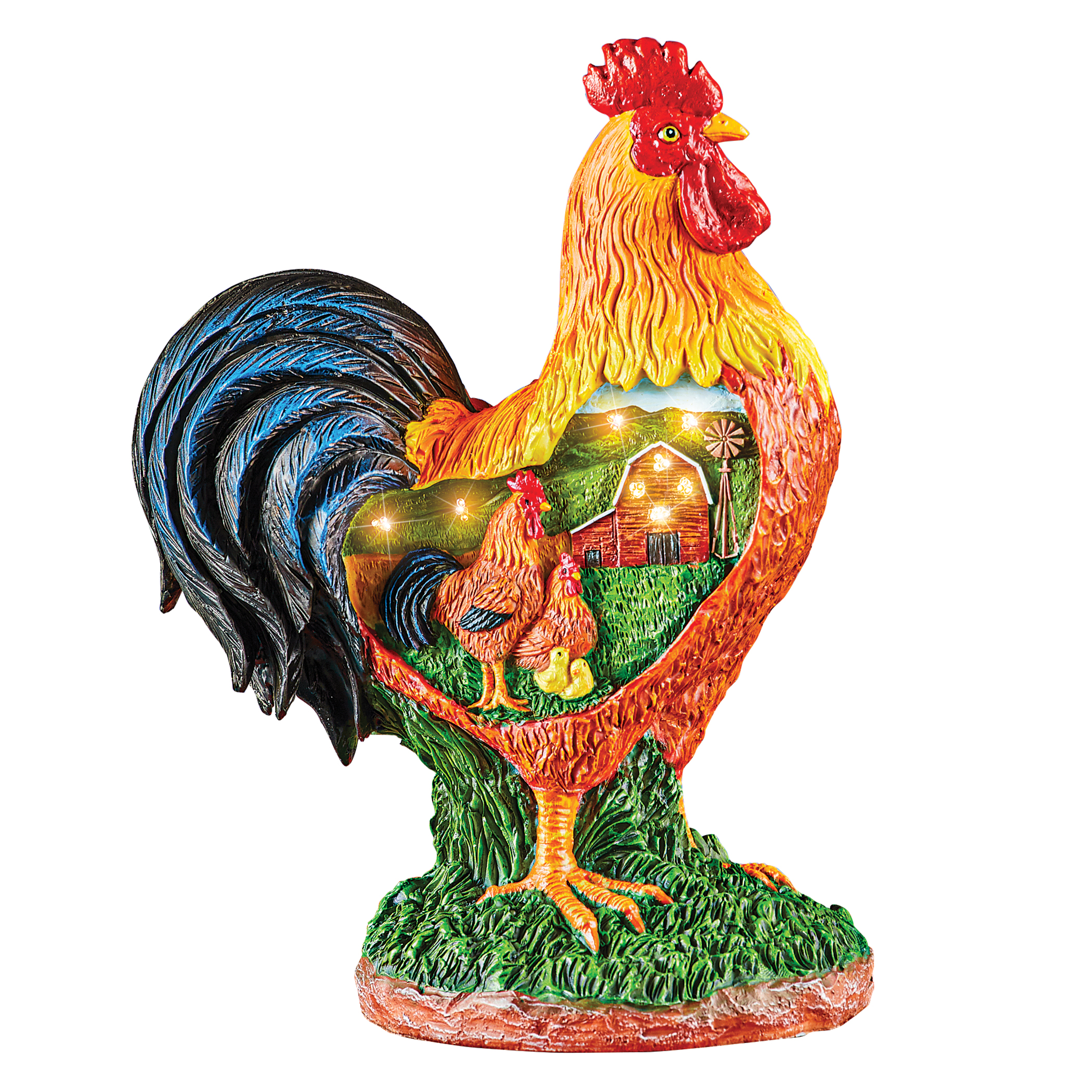 Fiber Optic LED Hand Painted Resin Country Rooster Figurine Color Changing Lights Bright