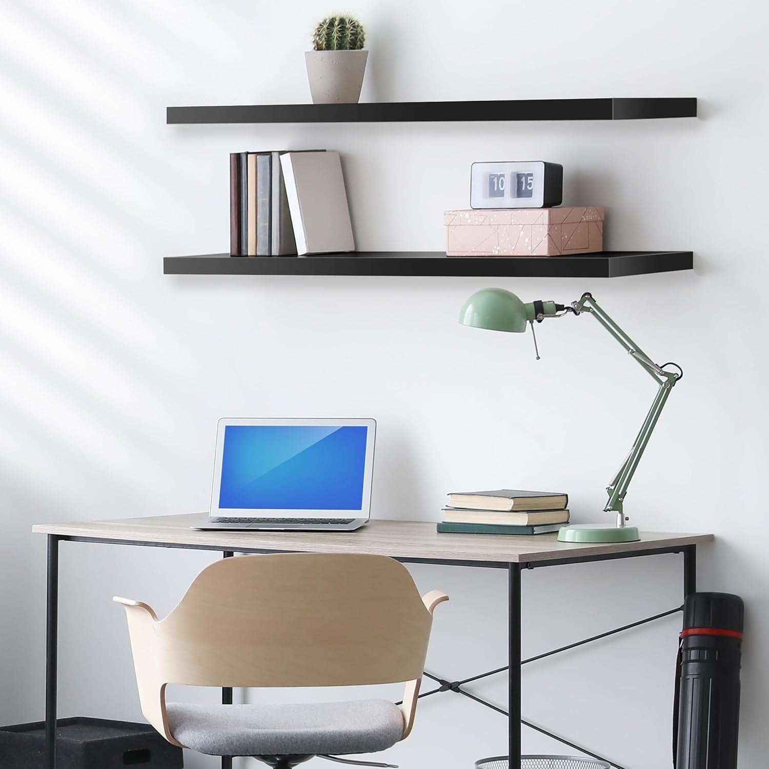 CHTER Floating Shelves for Wall - 35 Inch Long Bathroom Shelves, Wall Decor for Bedroom, Kitchen, Living Room & Book Storage - Mounted Floating Shelf with Invisible Brackets (Black, 2 Pack)