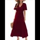 thumbnail image 3 of Vestido Bohemio de Lunares para Mujer, de Verano, con Cuello en V, Corta, y Fluido, para Invitada A una Boda en la Iglesia Rojo Carmesí L, 3 of 8