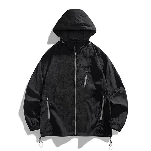 Pejock Men's Lightweight Jacket Outdoor Multi-Pocket Hiking Windbreaker, Hooded Loose Fit Sportswear Coat for Mountain Climbing Tool-Ready Casual Daily Wear