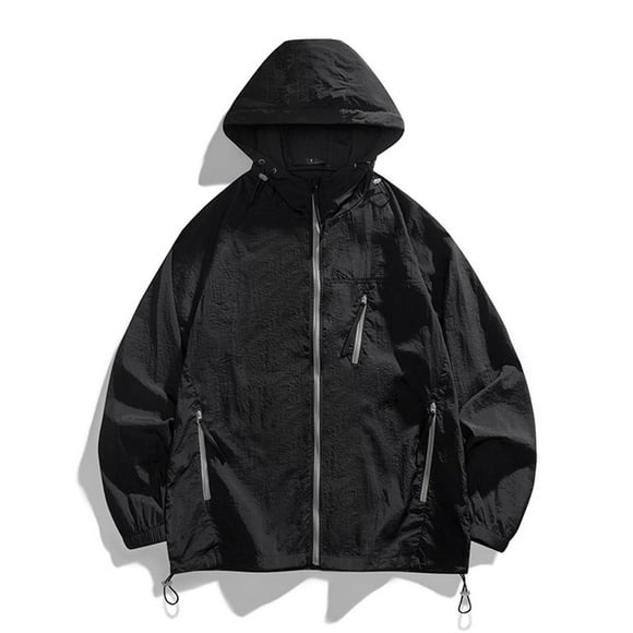Veste Légère pour Hommes Multi-Poches Randonnée Coupe-Vent, Manteau de Sport à Capuche Coupe Ample pour Escalade Prêt à l'Emploi Décontracté Quotidien