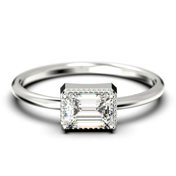 Minimalist 1.00 Carat Emerald Cut Diamond Moissanite Engagement Ring, Wedding Ring in 10k Solid White Gold, Gift For Her, Promise Ring, Anniversary Ring