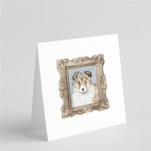 Sheltie Sable Puppy 3 Square Greeting Cards and Envelopes Pack of 8 5 in x 5 in