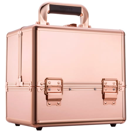 Mllieroo Portable Makeup Train Case  Aluminum  Rose Gold