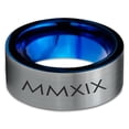 thumbnail image 2 of Tungsten Gradutaing Class Of 2019 Roman Numerals Engraved Band Ring 8mm Men Women Comfort Fit Blue Flat Cut Brushed Gray Polished, 2 of 4