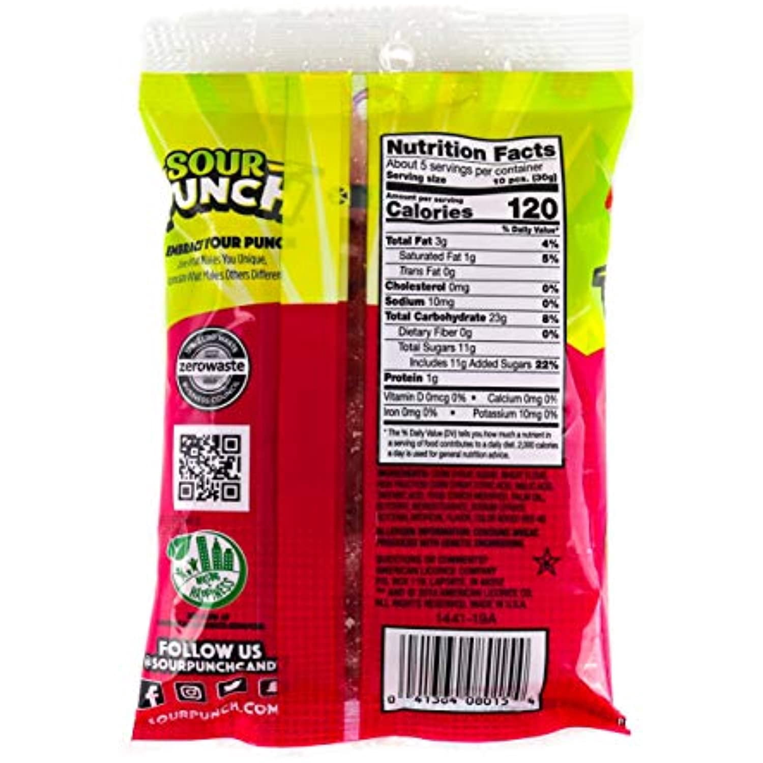 Sour Punch Bites, Sweet Strawberry Fruit Flavor,Soft & Chewy Candy, 5 Ounce Bag, Pack Of 12
