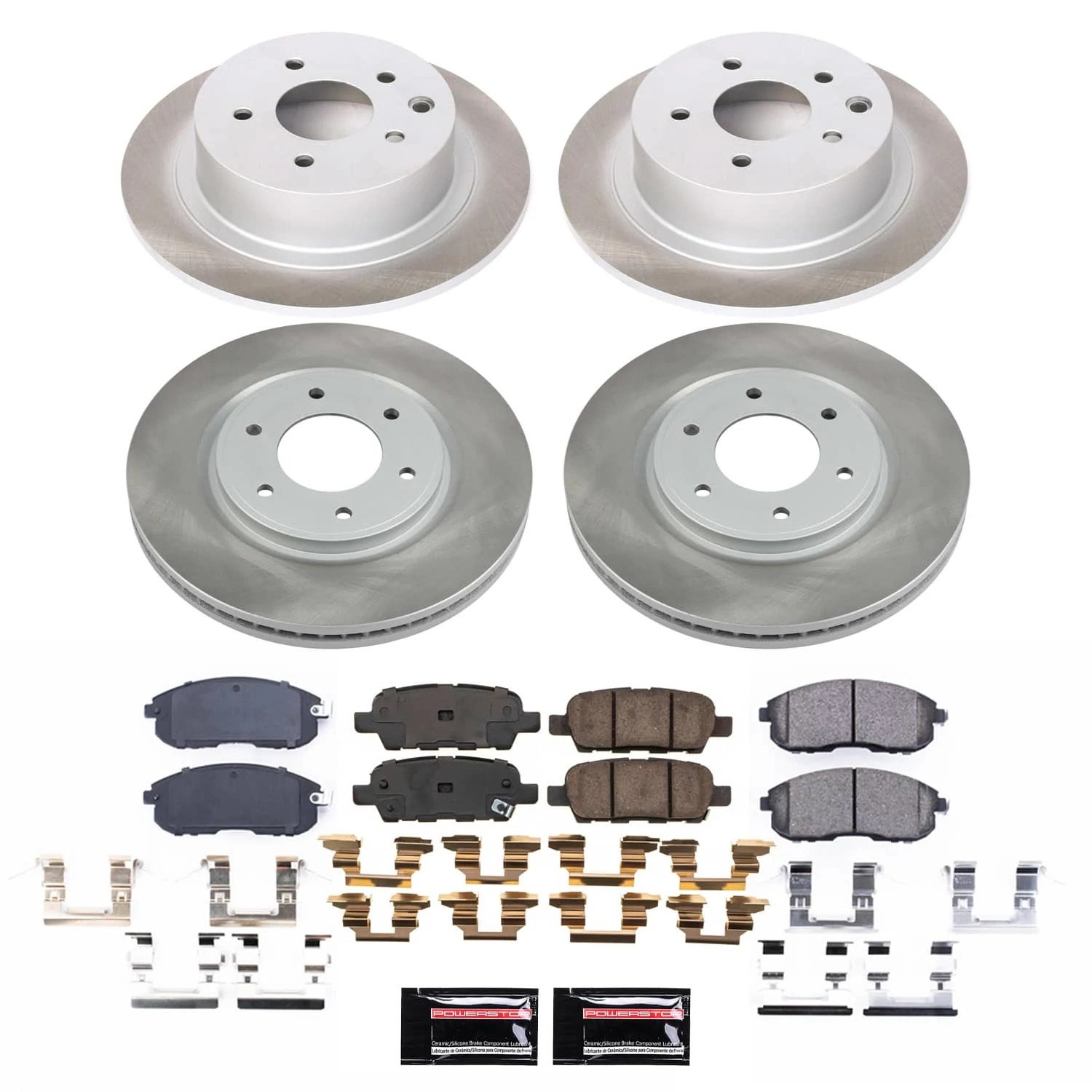 PowerStop Front and Rear Semi-Coated Rotor and Low-Dust Ceramic Brake Pad Kit SC7865