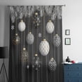 thumbnail image 5 of Black Christmas Semi Sheer Curtains Drapes for Living Room, Bedroom, French Doors Window 72 Inches Long, Xmas Pine Needles Balls Snowflake Rod Pocket Chiffon Curtain Drapery Voile Draperies Panel, 5 of 6
