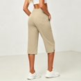 thumbnail image 4 of Textilo Womens Yoga Capris Elastic High Waisted Side Slit Stretch Trousers with Pockets Straight Leg Button Cropped Pant Golf Yoga Work Lightweight Summer Casual Clothes,Beige S, 4 of 6