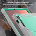 thumbnail image 6 of Case for Samsung Galaxy Tab S10 FE Plus 13.1" 2025 SM-X620/SM-X626/SM-X626B, Heavy Duty Shockproof Rugged Case with Stylus Holder & Built-in Stand Cover for Kids Girls Boys, Green, 6 of 8