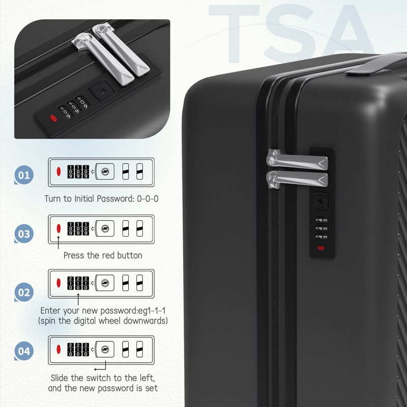Luggage Sets 4 Piece Carry on Luggage with Spinner Wheels Hardshell Durable Suitcase with TSA Lock 14 20 24 28 inch Black