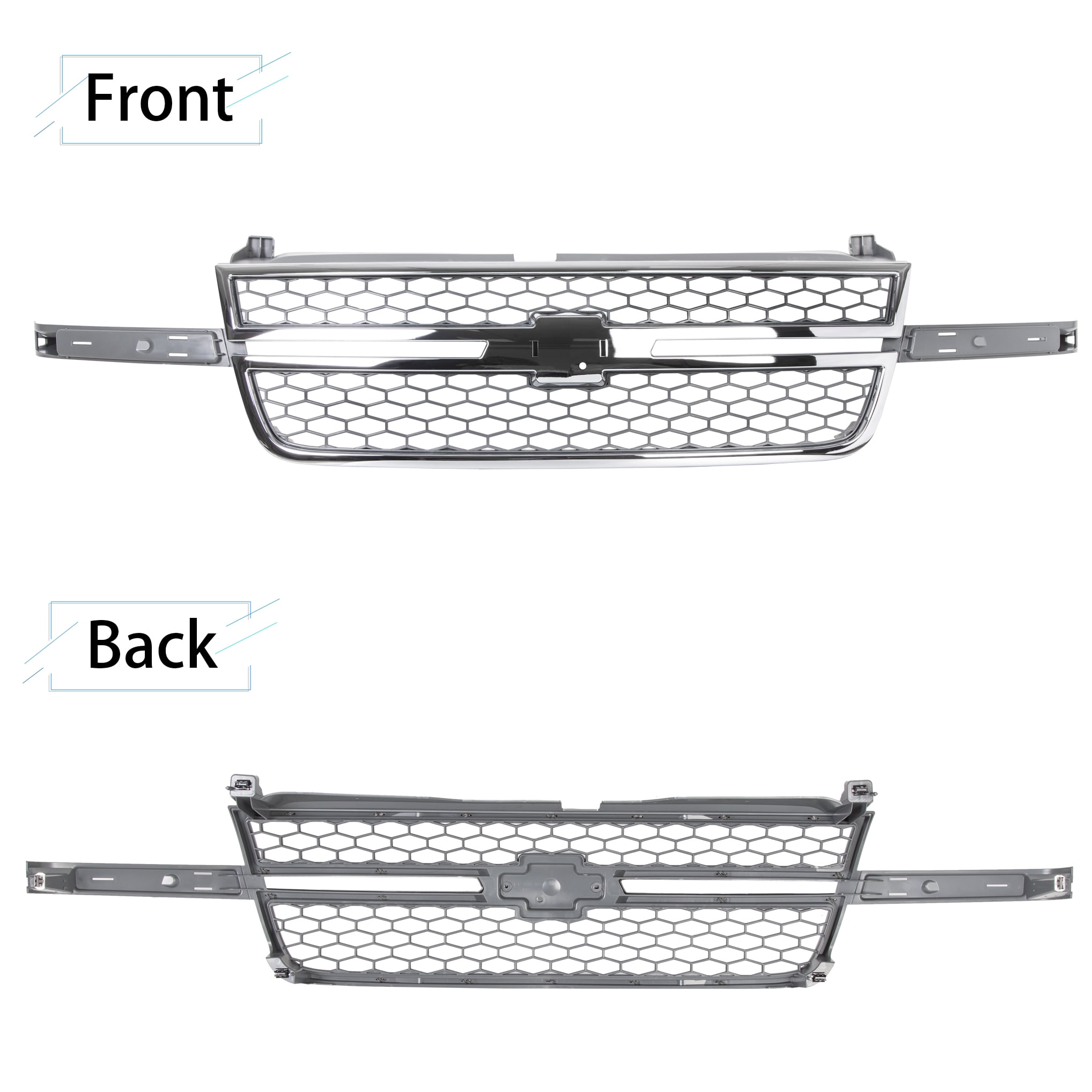 Kojem Front Chrome Grille Grill Honeycomb Insert for 2003-2007 Chevrolet Silverado 1500 2500 3500 HD Classic GM1200546