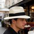 thumbnail image 4 of bestolf Panama Hat Women Men Wide Brim Straw Beach Hat Ribbon Decor Elastic Fit Summer Sun Hat Vacation Accessory (Beige ), 4 of 8