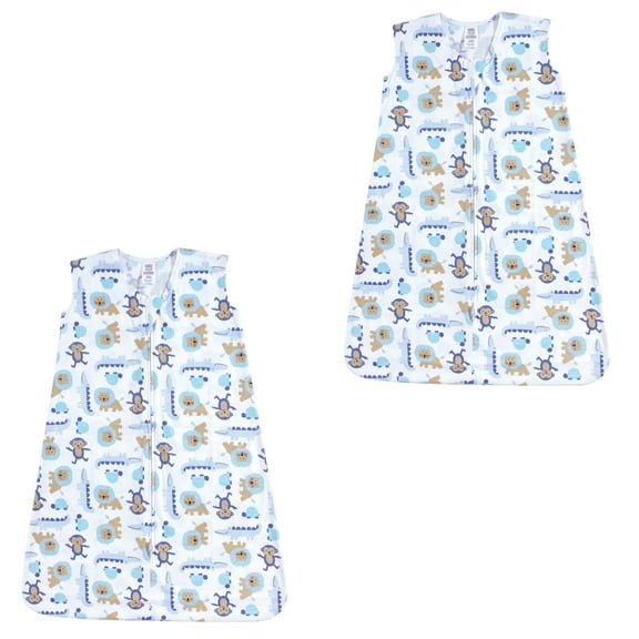 Luvable Friends Unisex Baby Sleeveless Muslin Cotton Sleeping Bag, Sack, Blanket, Boy Jungle Jersey 2-Pack, 18-24 Months