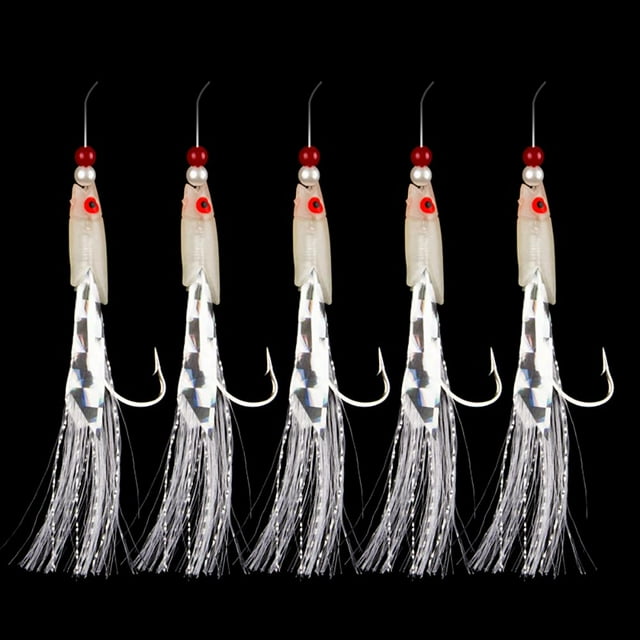5pcs Fishing Sabiki Samodur Rigs Baits Luminous Japan Luminous Glow Bead Feather Fish Skin String Hooks Saltwater Fish Supplies luminous 5pcs