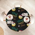 thumbnail image 4 of Ambesonne Emoji Fitted Round Tablecloth, Mad About Tea Hatter Alice, 45"- 56" Diameter, Black and Multicolor, 4 of 5