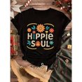 thumbnail image 1 of 180 g 1pc Bold | Hippie Soul Women'S T-Shirt- Colorful Florals With Peace Logo Pattern, Casual Short-Sleeved Crew Neck, Hippie Outfit, 1 of 6