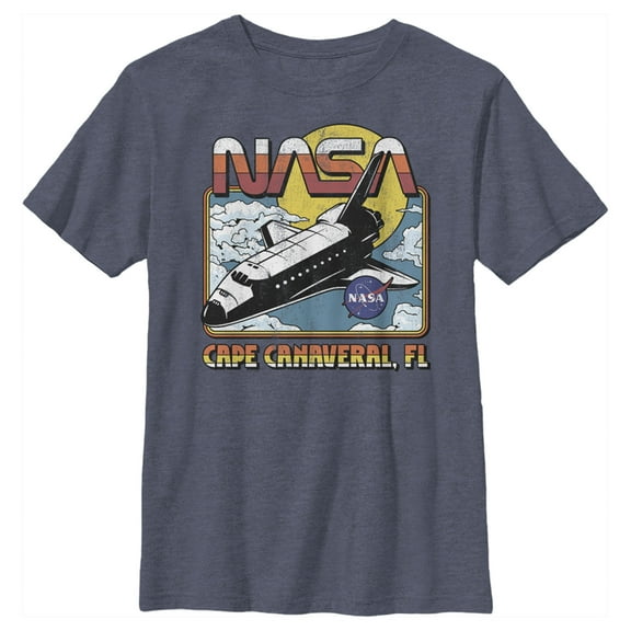 Boy's NASA Initial Descent Canaveral Old School  Graphic Tee Navy Blue Heather Medium