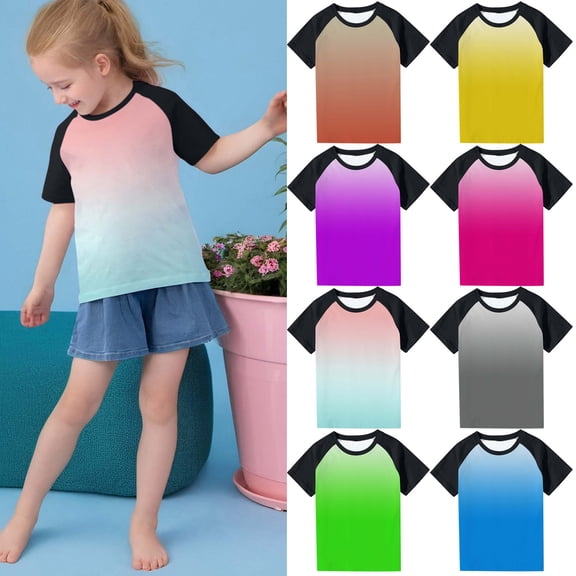 Feancey Toddler Girls Short Sleeve T Shirts Summer 2025 Trendy Gradient Printed Tshirts Kids Baby Boys Cute Tees Spring Sale 2025 Blue 4 Years