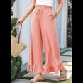 thumbnail image 6 of Womens Wide Leg Pants Drawstring Elastic High Waisted Ruffle Hem Palazzo Pants with Pockets Pink XXL, 6 of 8