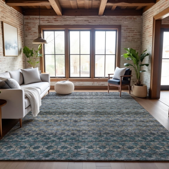 Addison Rugs Mayfield Premium Machine Washable Transitional Stripes Blue Rectangle Rug, 9' x 12'