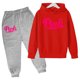 thumbnail image 3 of Sudadera con capucha para niños con estampado de letras rosas, abrigo y pantalones para niñas, 2 piezas, ropa de 3 a 12 años, conjunto deportivo de moda informal y encantador, 3 of 5