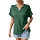 thumbnail image 1 of Camiseta de Mujer Manga Corta Botón Decoración Cuello en V Color Puro Señora Jersey Top para el Trabajo Compras Diarias Verde M, 1 of 8