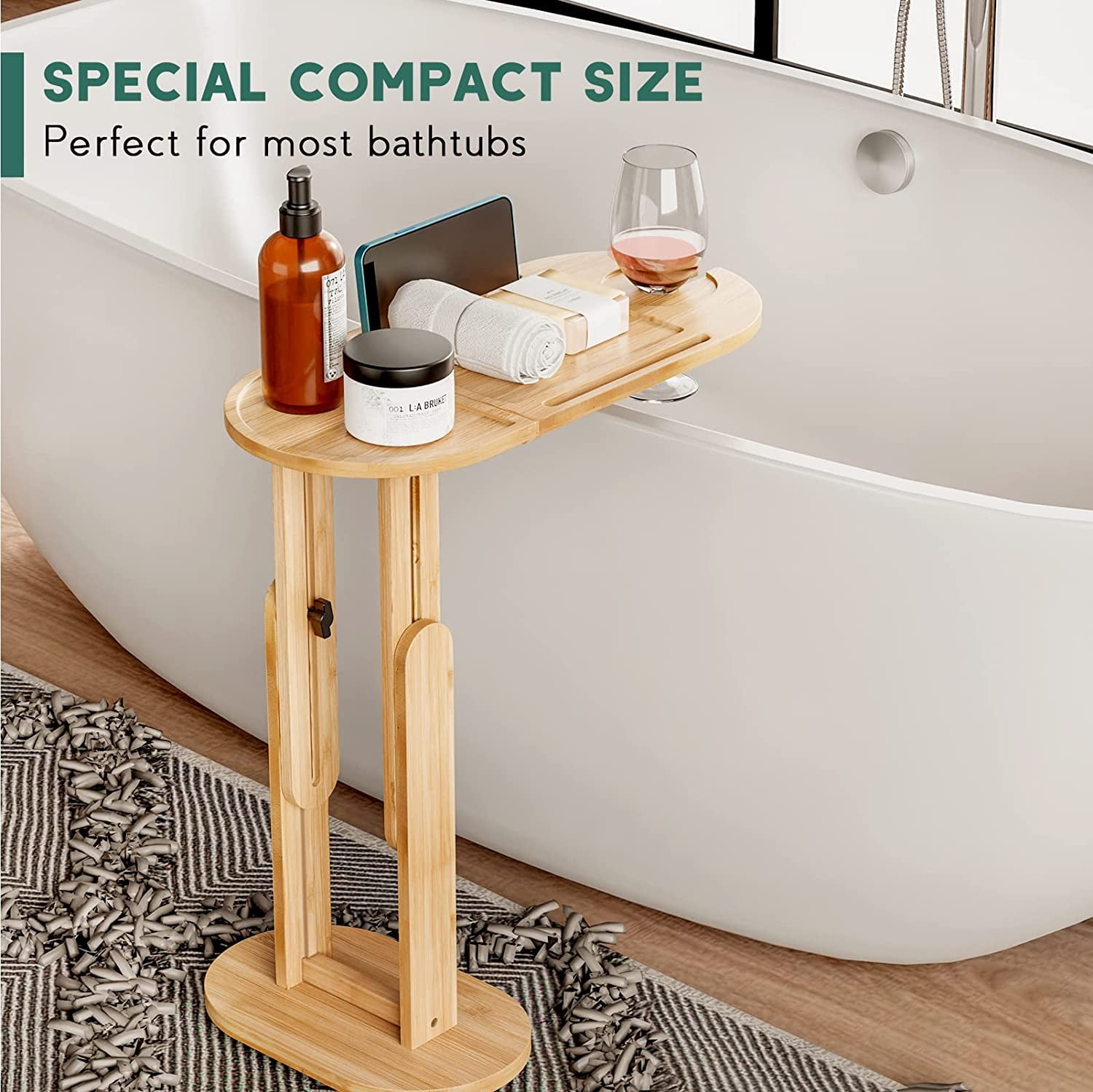 PiccoCasa Bamboo Extendable Adjustable Bathtub Bathroom Side Caddy Tray  40.2 x 8.9 x 1.6 Brown 1 Pc