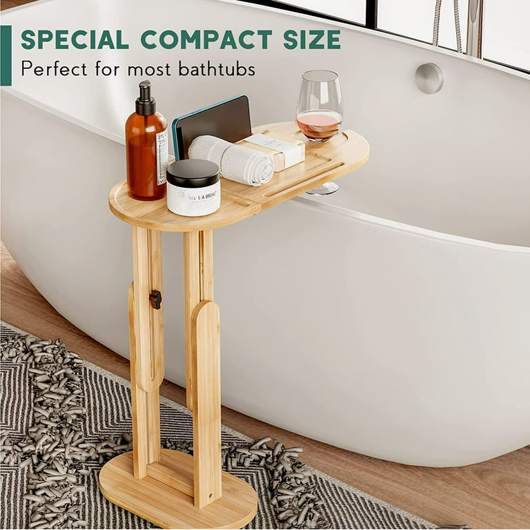 Bathtub Side Tray with Adjustable Height, Foldable Bamboo Bath