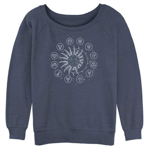 Junior's Lost Gods Celestial Zodiac Symbols Sweatshirt Blue Heather Small