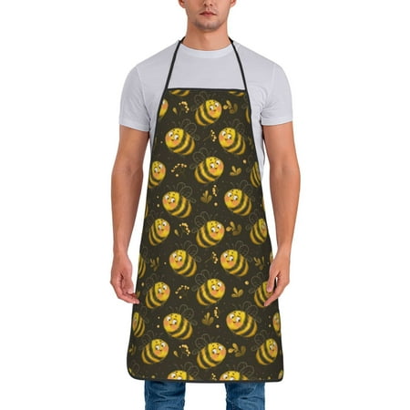 

Xecao Cute Cartoon Bees Print Funny BBQ Chef Aprons for Men Women Adjustable Kitchen Cooking Aprons with Pocket Waterproof Oil Proof No Pilling Fading