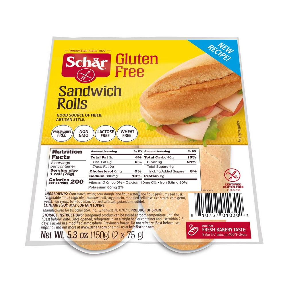 Schar Gluten Free Sandwich Rolls, Gluten Free Hoagie Rolls, 2 ct