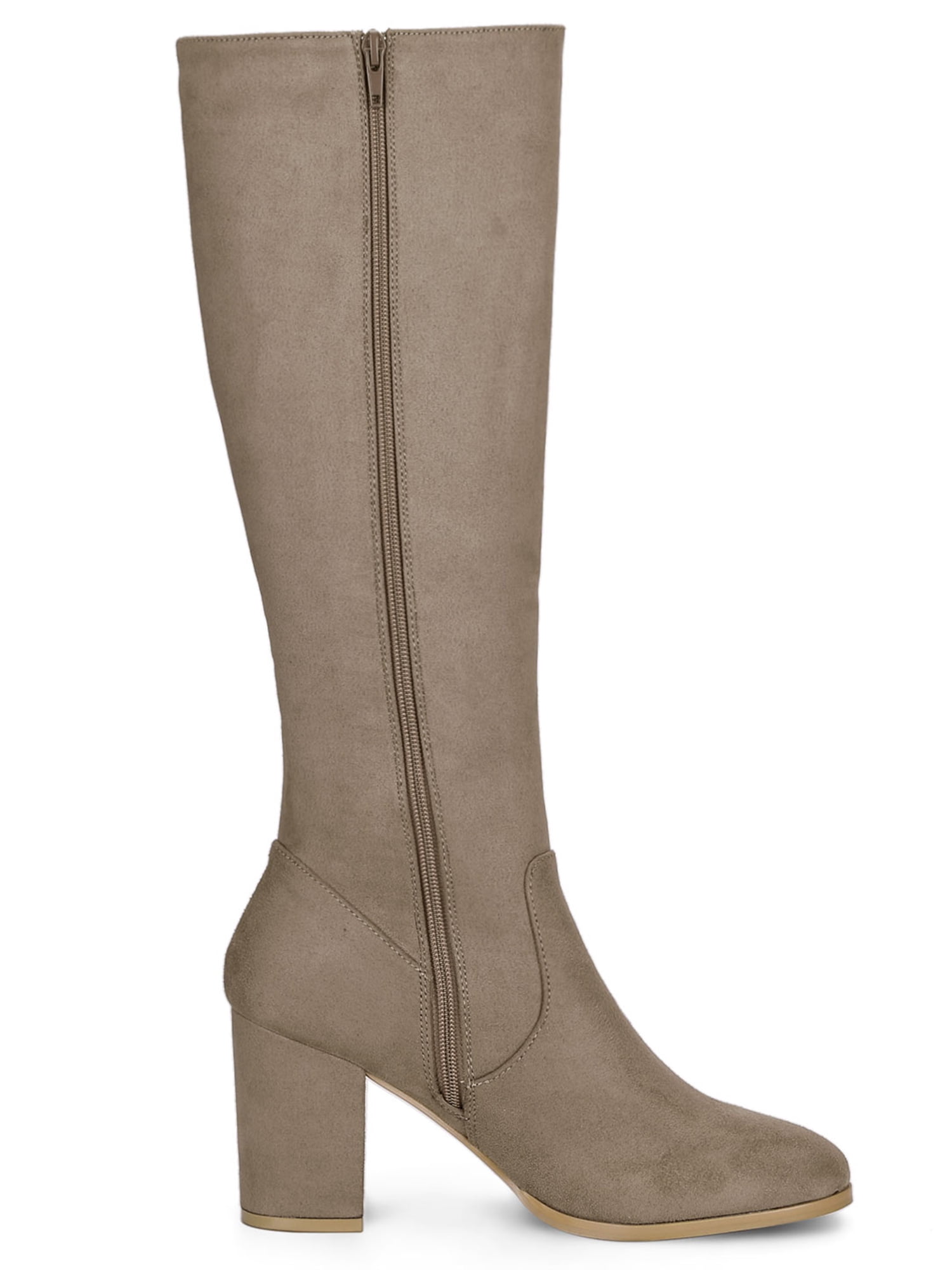 DARING DIVA Women's Stylish Side Zipper Chunky Heel Knee High Boots Taupe 8.5