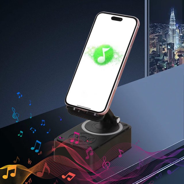 Sokhug Haut-Parleur Audio Sans Fil à Induction Bluetooth, Support de Téléphone 3 en 1 Rechargeable d'Urgence avec Lumière d'Ambiance Colorée, Support de Banque d'Alimentation Audio Bluetooth, Rotation 360° Pliable