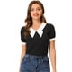 thumbnail image 1 of Blusa de manga corta Allegra K con Textura y pajarita Negro XL, 1 of 4