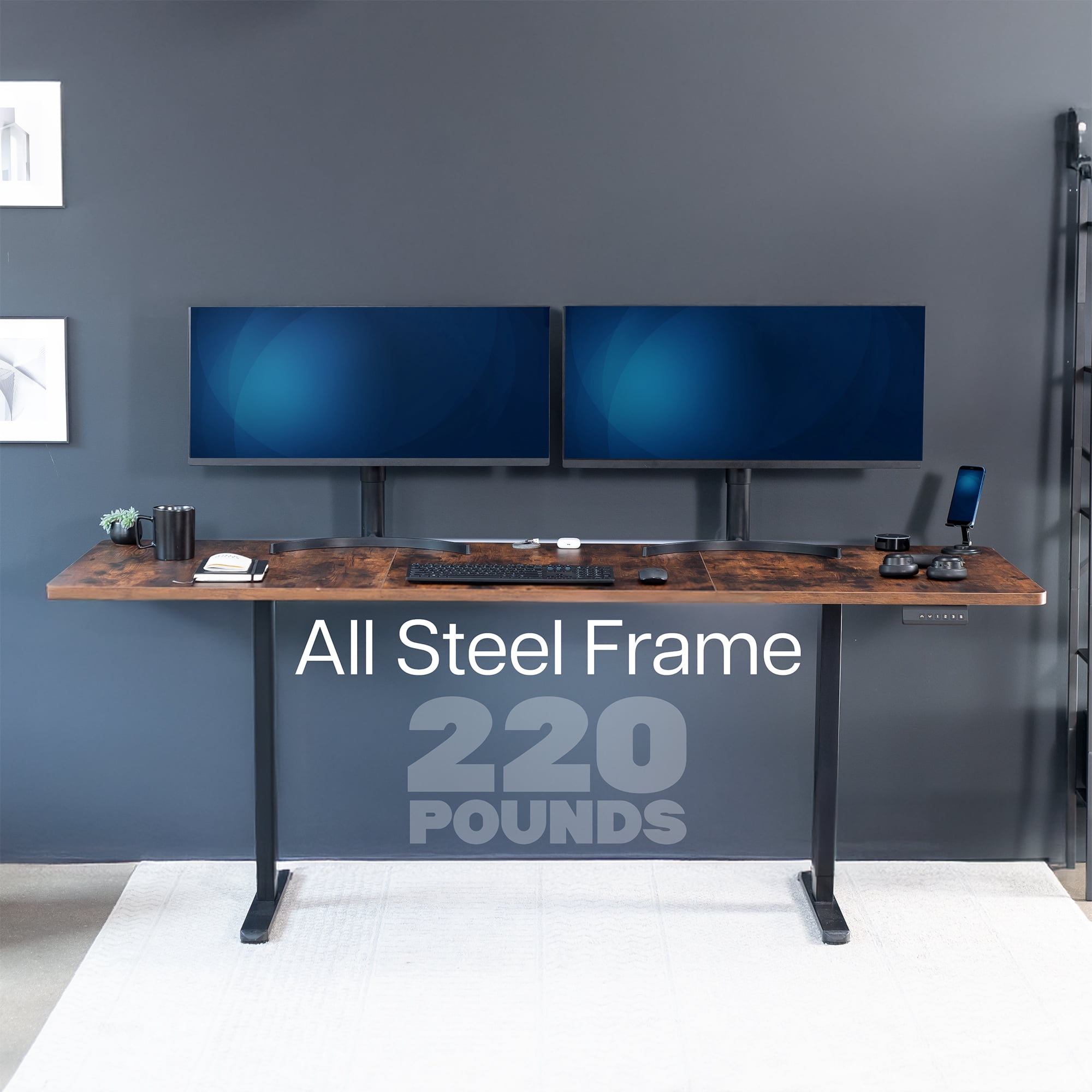 VIVO Electric Dual Motor 83” x 30” Standing Desk, Vintage Brown Top, Black Frame