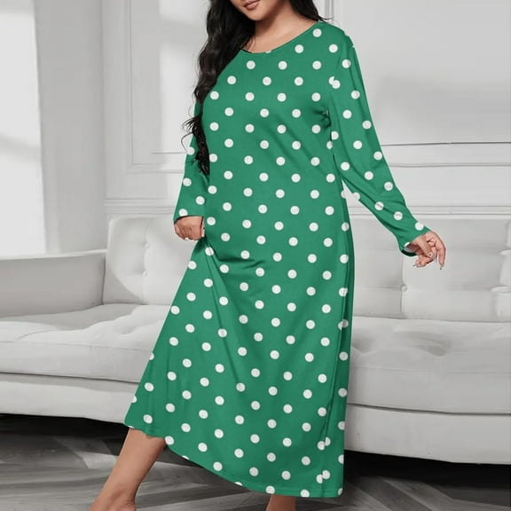 JUSLIO Womens Nightgown Graphic Print Sleepwear Long Sleeve Nightgown Sleep Dress Round Collar Loungewear Army Green Robes Nightgowns Pajama