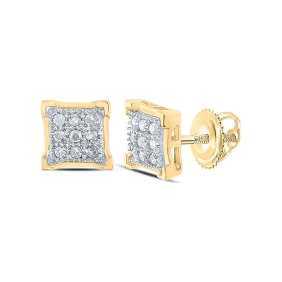 L U DIAMONDS 10k Yellow Gold Diamond Square Earrings 1/20 Ctw