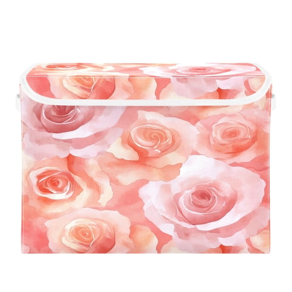 Storage Box With Lid 16.5x12.6x11.8In Foldable Stacked Household Storage Box Pink Roses