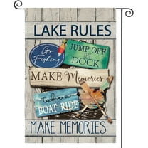 AVOIN Lake Rules Slogan Wood Garden Flag Vertical Double Sided, Jump Off The Dock Relax Boat Canoe Yard Outdoor Decoration 12.5 x 18 Inch