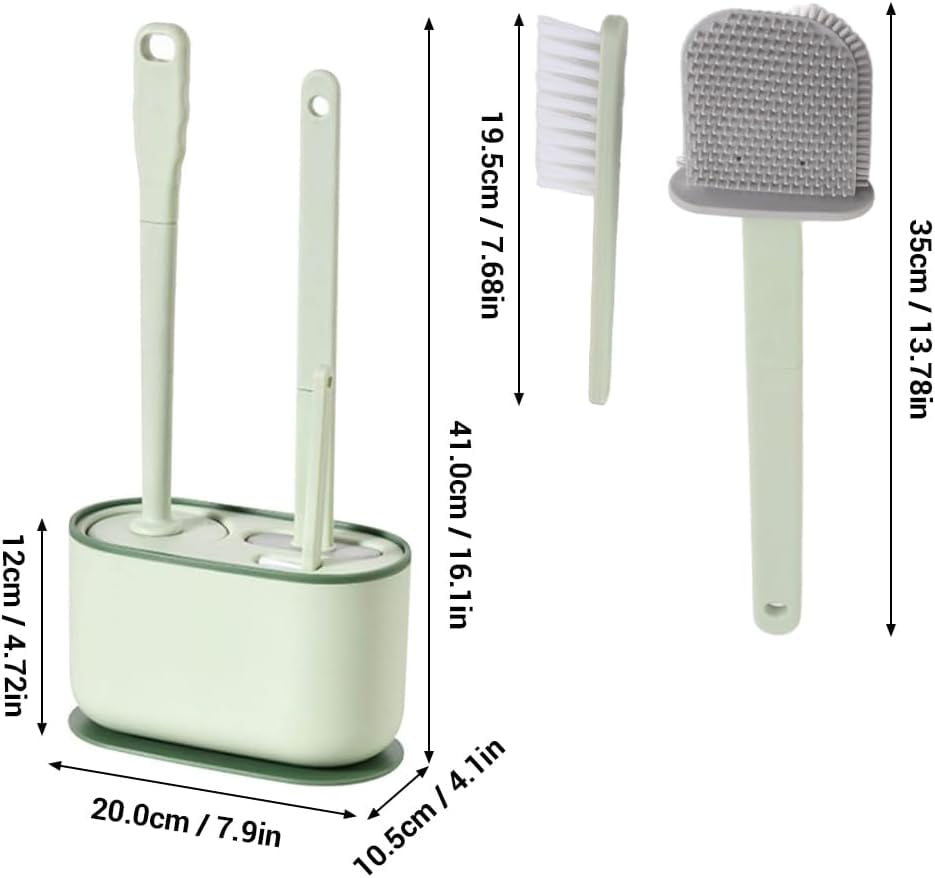 ABPETE Plastic Toilet Brush Set, Strawberry Green, Bathroom Accessories, Includes 2 Toilet Brushes & Holder