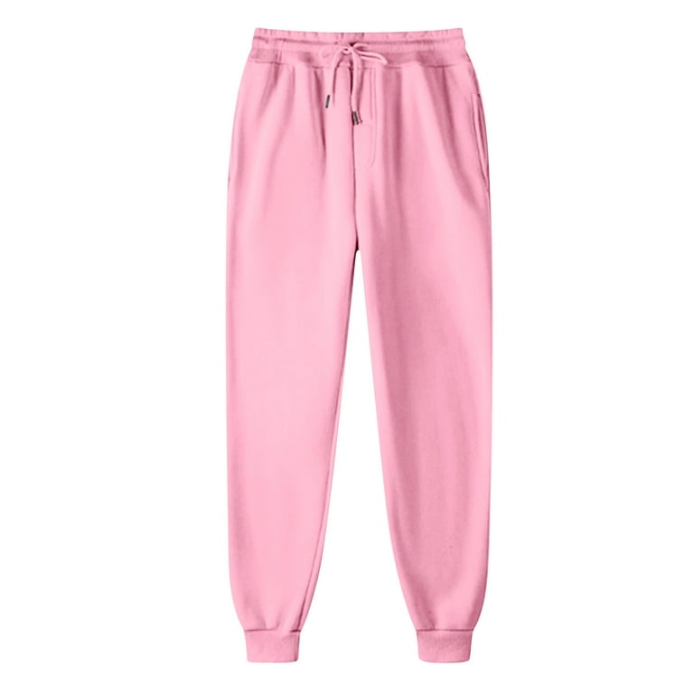 TQWQT Women's Sweatpants Fleece Baggy Casual High Waisted Workout Athletic  Cinch Bottom Comfy Fall Joggers Pants with Pocket Pink M