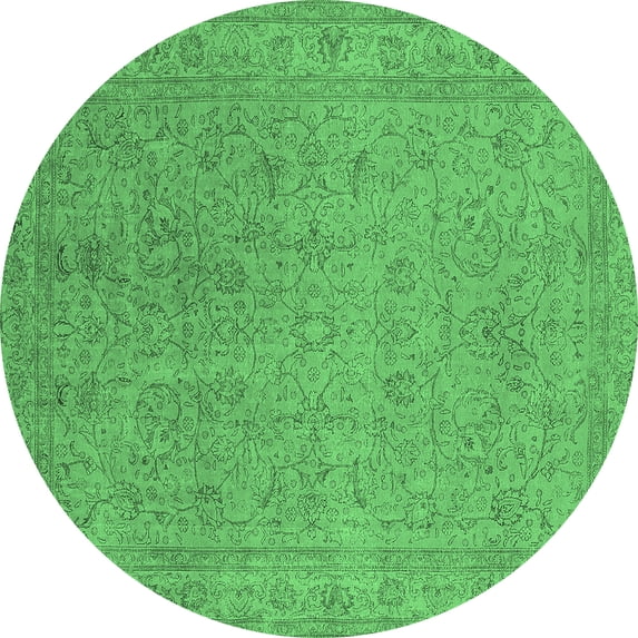 Ahgly Company Indoor Round Oriental Emerald Green Industrial Area Rugs, 4' Round