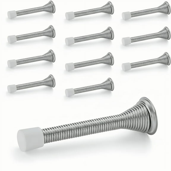 Bohorizon Door Stoppers, Spring Door Stops with Rubber Bumper, Pack of 12, Silver